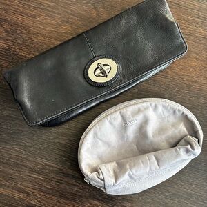 Danier Black Leather Clutch and Grey leather pouch